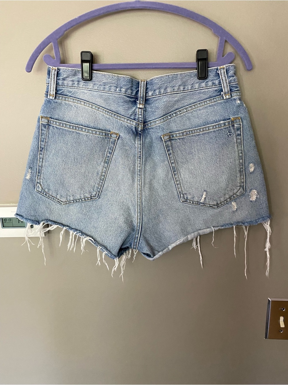 RAG & BONE High Rise Distressed Maya Cutoff Shorty Shorts Blue Denim Size 29 - Picture 3 of 8